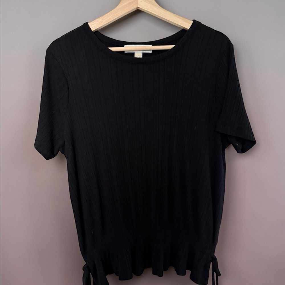 ✨ Michael Kors Black Ribbed Peplum Tie-Waist Top - Size M